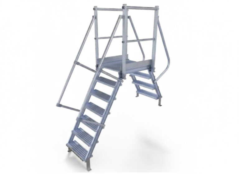 Passerelle industrielle en aluminium avec escaliers et garde-corps de sécurité